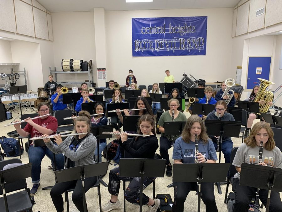 The high school band practicing a song. 