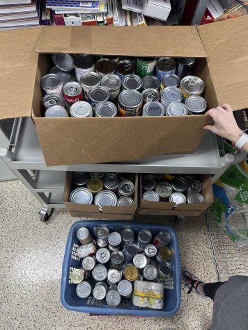 Boxes of donated cans for the food drive.