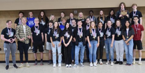 The academic UIL competitors show off their medals from the regional meet at Blinn College in Brenham.