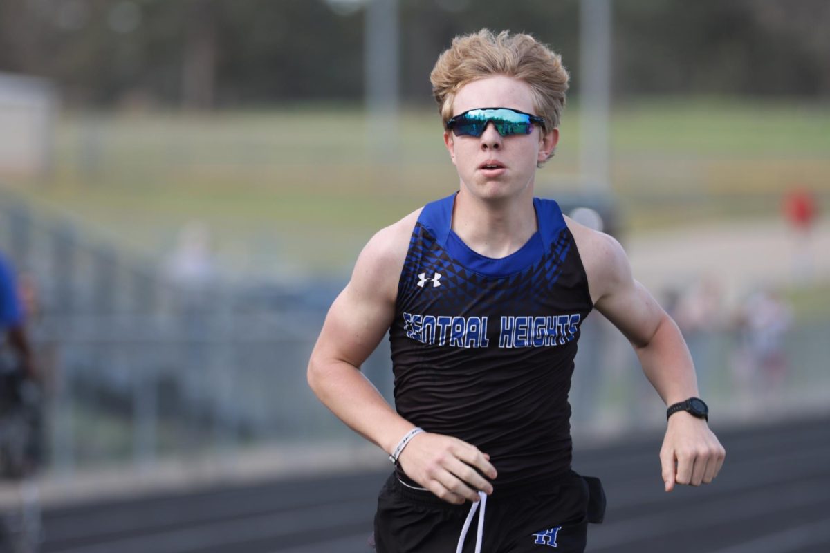 Freshman Gunner Goss runs at the Mount Enterprise track meet on March 5, 2026.